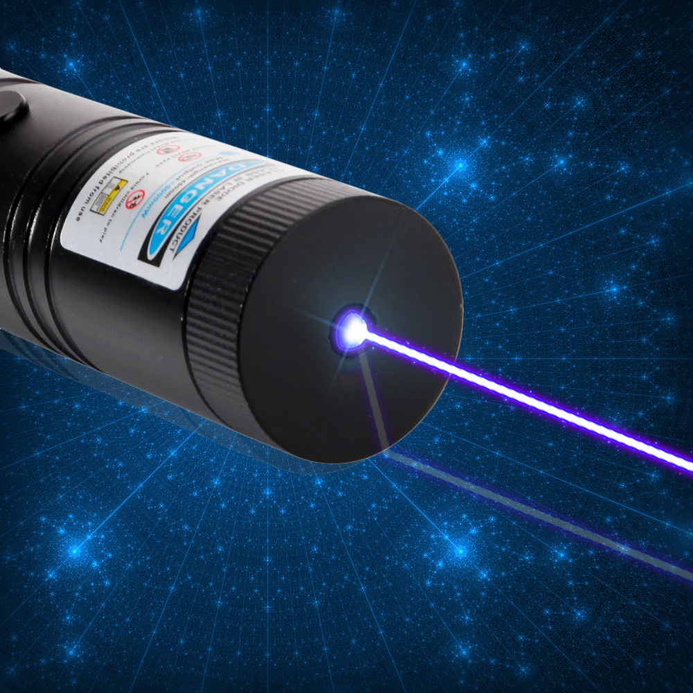 Laser 302, 5000 mW, 450 nm, blauer Strahl, Edelstahl, Einpunkt-Laserpointer-Kit mit Batterien, Ladegerät und Schlüsseln, schwarz