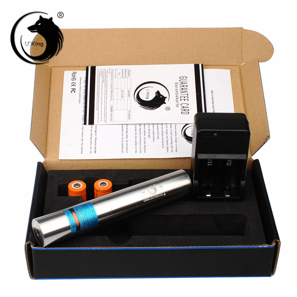 UKing ZQ-j11 3000mW 473nm Blue Beam Kit de stylo pointeur laser zoomable à point unique Chrome Placage Shell Silver