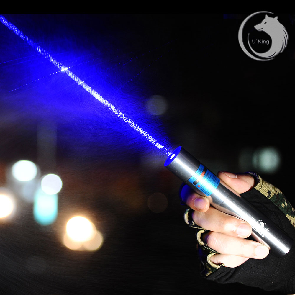 UKing ZQ-j11 3000mW 473nm Blue Beam Punto único Zoomable Laser Pointer Pen Kit Chrome Plating Shell Silver
