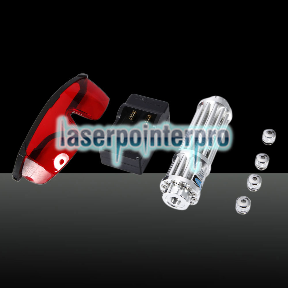 5000mW 450nm feixe de luz azul 12-Pillar Laser Pointer Pen Kit Prata