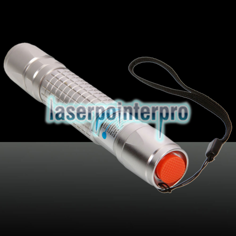 5000mW 450nm Blue Beam Kit de stylo pointeur laser en acier inoxydable à point unique avec piles et chargeur Argent