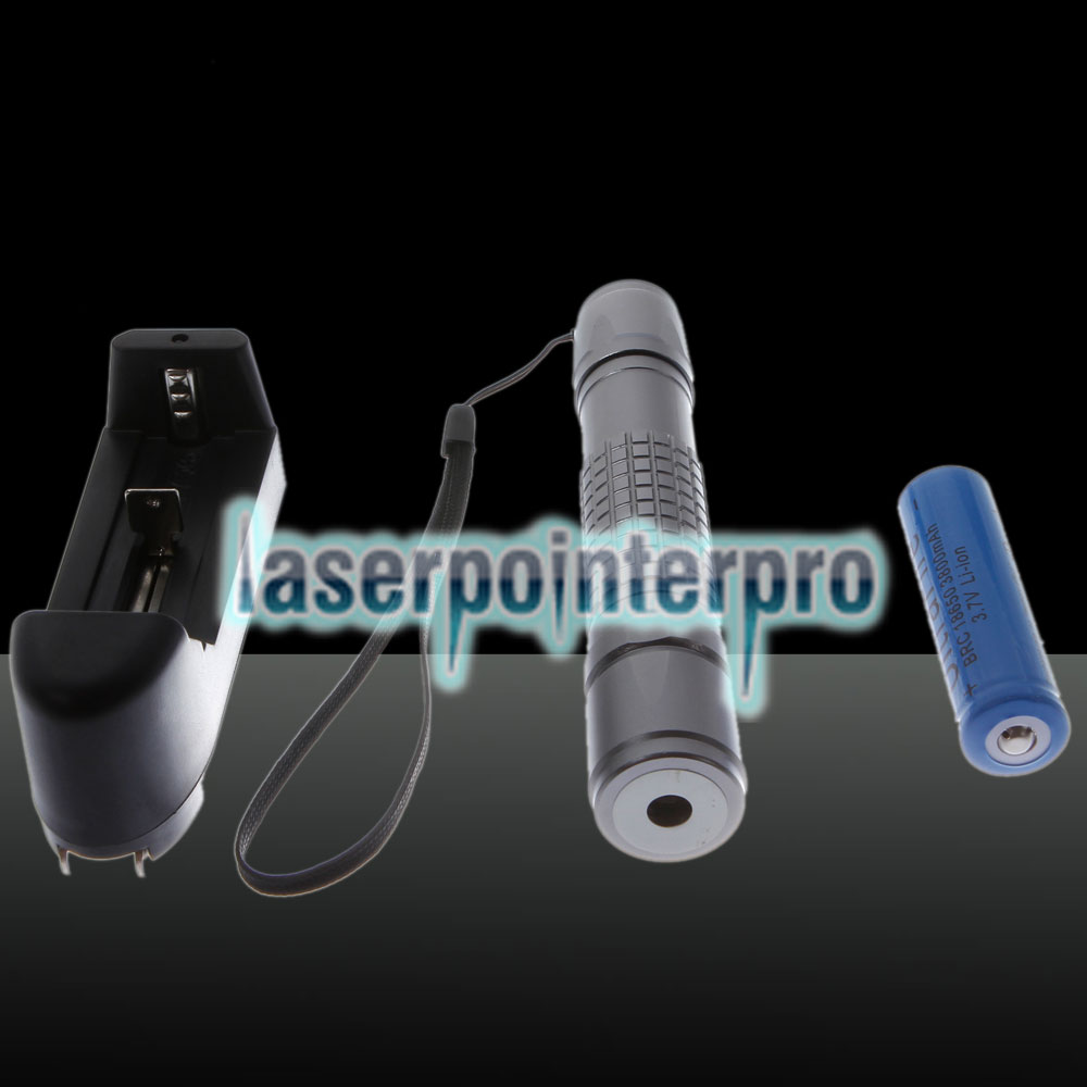 Stylo pointeur laser Facula à point d'extension de 50 mW avec motif de point vert et batterie rechargeable 18650, argent