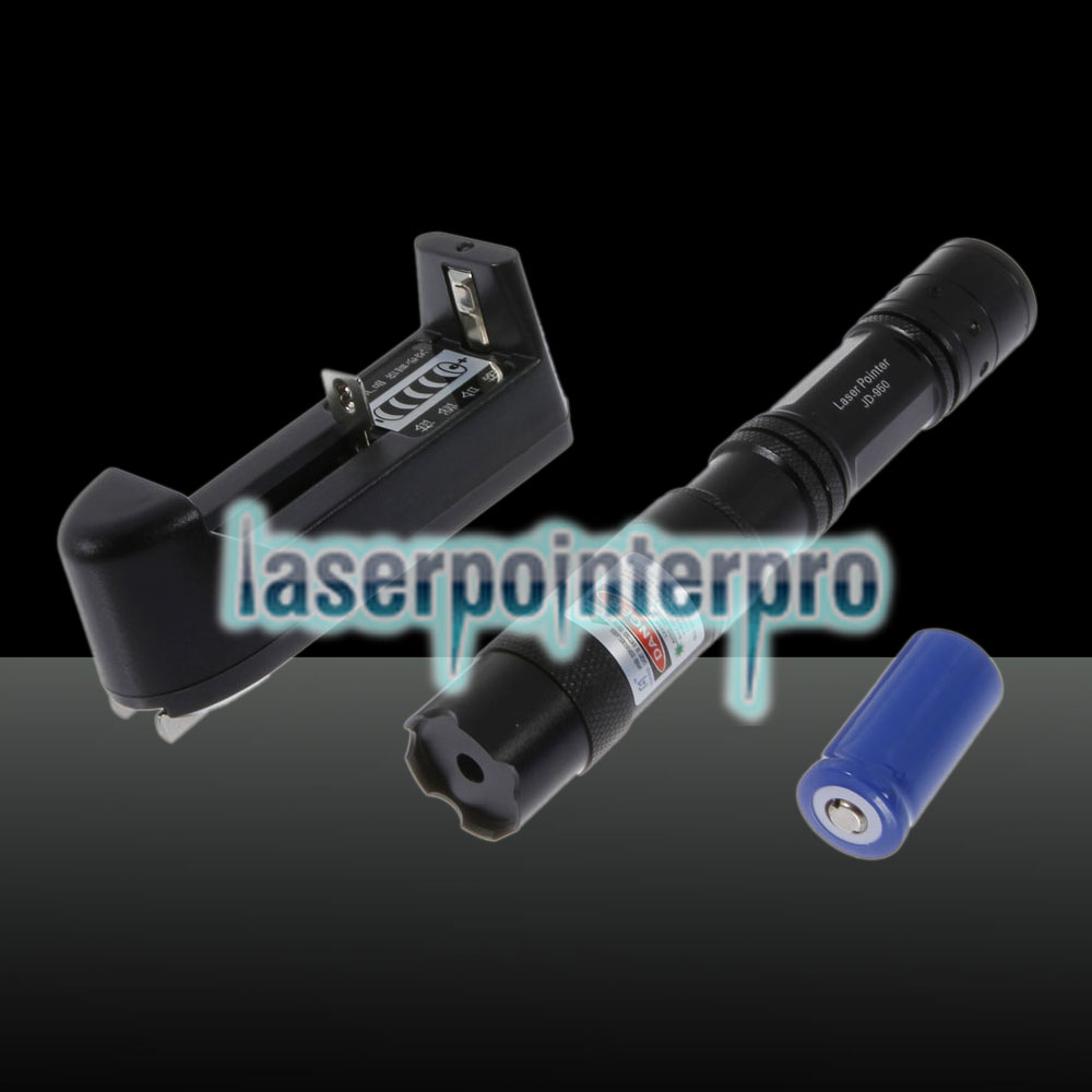 200mW de ponto único padrão de luz verde Laser Pointer Pen com 16340 bateria preta