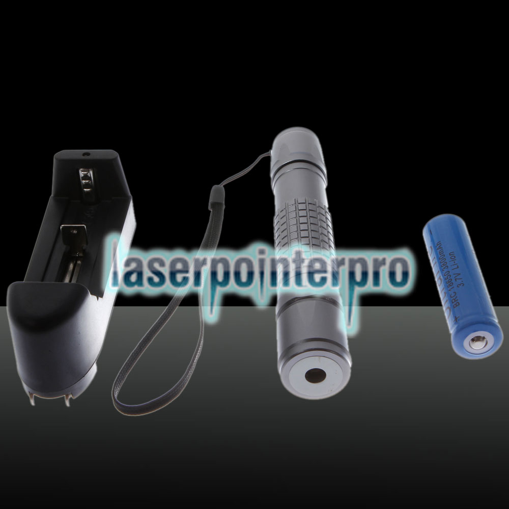 Stylo pointeur laser Facula à point d'extension de 100 mW avec motif de point vert et batterie rechargeable 18650, argent