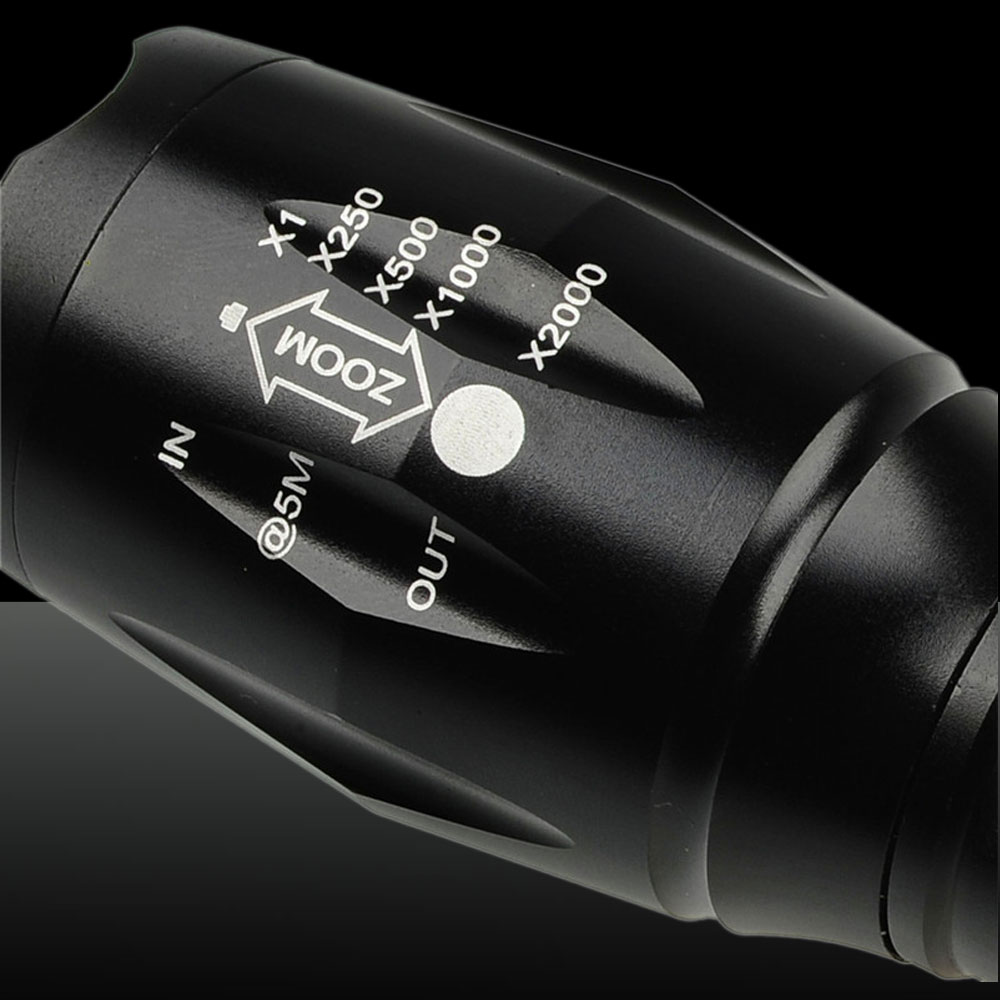 U`King ZQ-G7000A 1000LM 5 Modi Tragbarer Zoom-Taschenlampe-Taschenlampe-Kit mit Akku und Ladegerät US-Stecker Schwarz