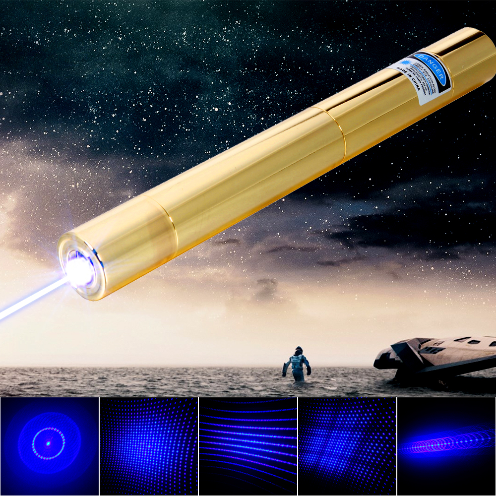 5000mW 450nm Blue Ray Pointeur Laser en cuivre multifonctionnel doré
