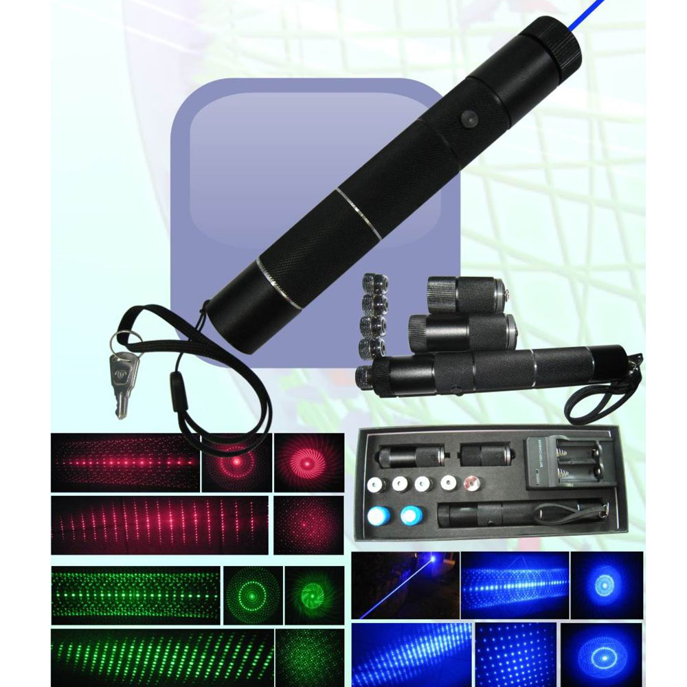 Multifuncional 3-em-1 10000mW azul e verde e vermelho raio laser com zoom ponteiro laser caneta preta