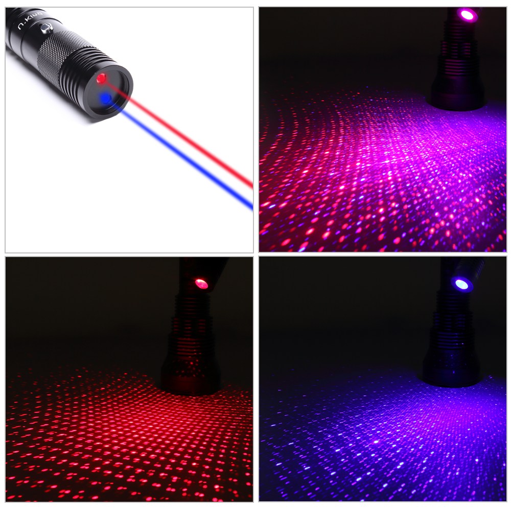 UKing ZQ-J34 Pointeur laser USB double lumière 5 en 1 500mw 650nm et 450nm