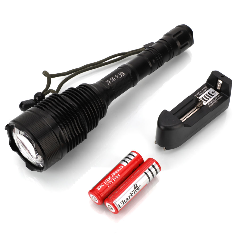 Laser-Taschenlampe 2000LM High Power 1000m Leuchtentfernung mit 2 Stück 18650 Batterien und Universal-Ladegerät weißes Licht